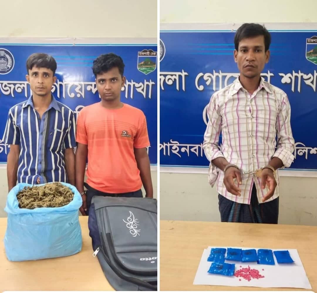 চাঁপাইনবাবগঞ্জে পৃথক অভিযানে ইয়াবা ও গাঁজা সহ ৩ মাদক ব্যবসায়ীকে আটক করেছে ডিবি পুলিশ