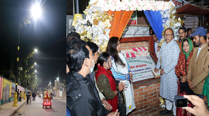 সড়ক প্রশস্তকরণের পর দৃষ্টিনন্দন সড়ক বাতিতে আলো ঝলমলে হলো