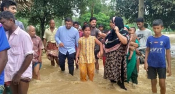 শ্রীবরদীতে ভারী বর্ষণ ও পাহাড়ি ঢলে নিম্নাঞ্চল প্লাবিত