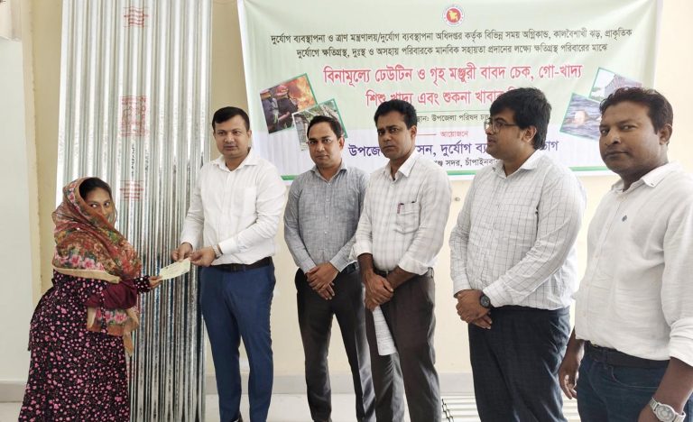 সদর উপজেলায় ১৫ পরিবারে ঢেউটিন ও টাকা বিতরণ